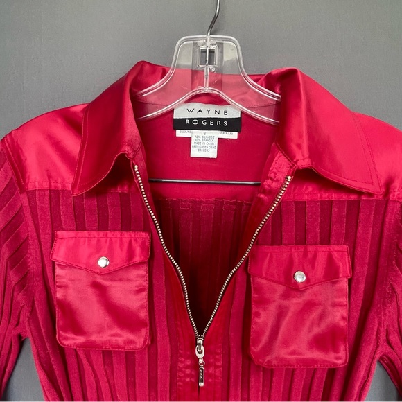 Vintage Wayne Rogers 70% silk and spandex long sleeve collared top with zipper - Picture 2 of 11